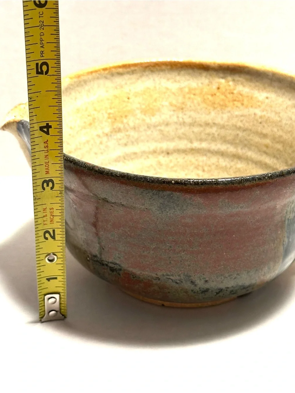 Handcrafted Studio Pottery Ceramic Batter Bowl Pitcher with Blue Glaze Accent